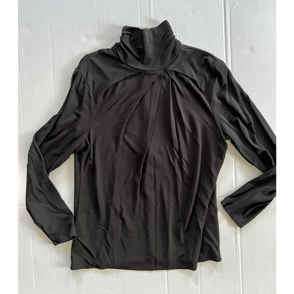 Chicos Travelers Mock Turtle Neck Black Top Sz 2 Large Blouse Slinky Back Zipper